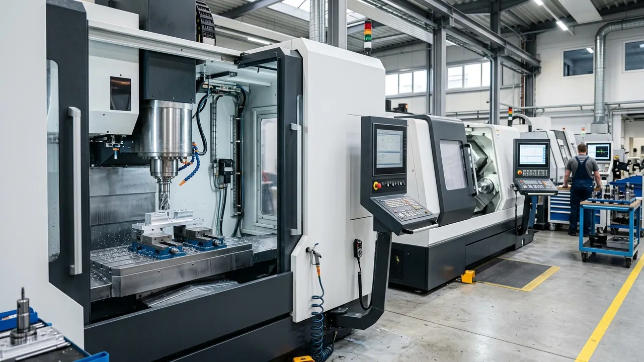 WMT Machine vertical machining center and slant-bed CNC turning center in manufacturing facility