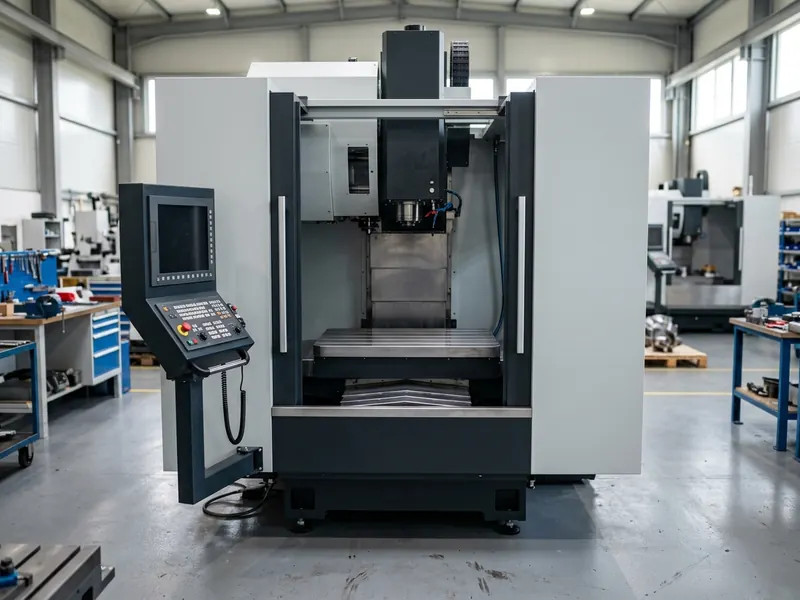 WMT VMC850 3-axis vertical machining center with open safety doors showing T-slot table and BT40 spindle